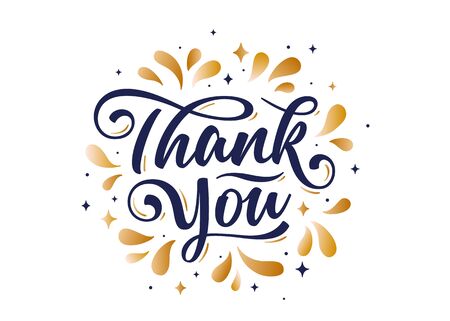 Thank You, Hand lettering Thank You with decorative golden graphic on white background. Banner, poster, greeting card with calligraphy thank you for holiday Thanksgiving Day. Vector Illustrationのイラスト素材