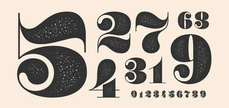 Number font. Font of numbers in classical french didot or didone style with contemporary geometric design and texture. Vintage and old school retro typographic for magazine. Vector Illustrationのイラスト素材