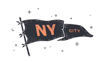 NY City. Flag grahpic. Old vintage trendy flag with text NY City for New York, USA. Old school vintage banner flag, retro style, United States city New York. Vector Illustrationのイラスト素材