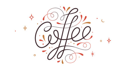 Coffee. Hand drawn lettering text Coffee, logoのイラスト素材