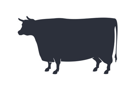 Cow or bull silhouette. Black and white isolated cow or bull silhouette.のイラスト素材