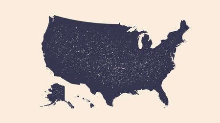 USA. Poster map of United States of America. Black and white print map of USA for t-shirt, poster or geographic theme. Hand-drawn black map. Vector Illustrationのイラスト素材