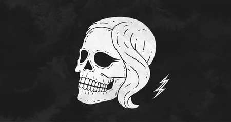 Skull girl. Poster of vintage skull woman, hipster label, portrait girl. Retro old school...