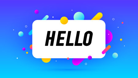 Hello, speech bubble. Banner, poster, speech bubble with text Hello. Geometric style with message hello for banner, poster. Explosion burst design, speech bubble. Vector Illustrationのイラスト素材