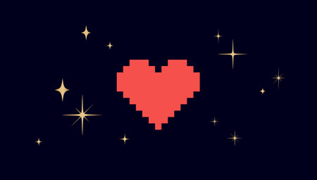 Heart sign, Love symbol with stars. Heart icon love with star, black background. Simple red heart love emoji symbol, graphic golden stars, Valentines day card, wedding card. Vector Illustrationのイラスト素材