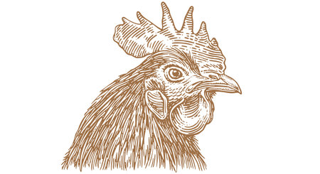 Rooster, chicken, hen head. Vintage retro print, rooster sketch ink pencil style drawing, engrave old school. Sketch artwork silhouette head rooster chicken. Side view profile. Vector Illustrationのイラスト素材