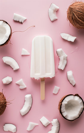 Ice cream popsicle. Ice cream on bright vibrant color pastel solid background. Color frozen fruit popsicle. Homemade ice lolly, popsicle. Summer ice cream minimal fashion idea. Realistic photoの素材