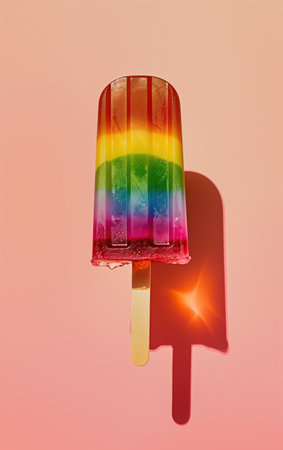 Ice cream popsicle. Fruity popsicle, ice cream with berries, fruits on color pastel background. Frozen fruit berry popsicle. Homemade ice lolly. Summer ice cream minimal fashion idea. Realistic photoの素材