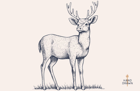 Deer. Hand drawn deer, stag, buck. Vintage retro print, black white deer, stag, buck, sketch ink pencil style drawing, engrave. Sketch artwork silhouette head deer, stag, buck. Vector Illustrationのイラスト素材