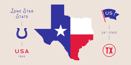 Texas state map silhouette, lone star state symbolのイラスト素材