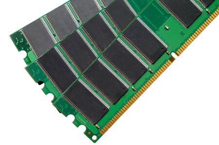 Mandom access memory (RAM) modules for computer. Isolated on white. Technical, electronics and IT...