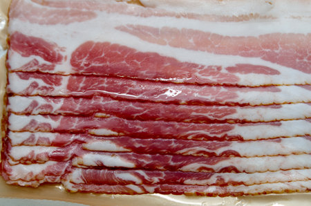 Thin slices of chopped baconの写真素材