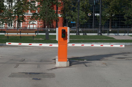 Two barriers for entry and exit from street parkingの写真素材
