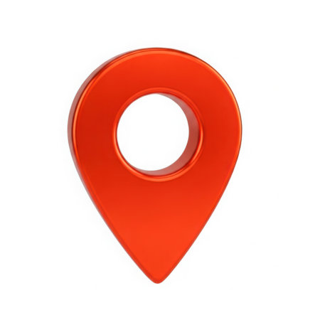 A vibrant orange map marker or location pin icon with a circular cutout, presented clearly isolated on a clean white background.の素材