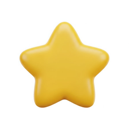 A simple, smooth, bright yellow star shaped object is presented clearly isolated on a clean white background.の素材
