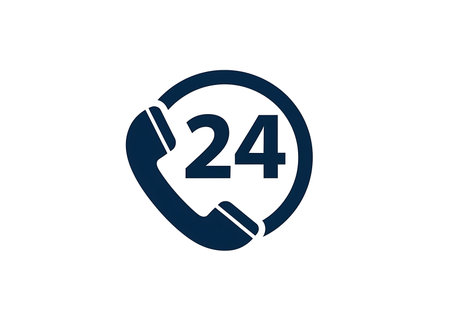 Icon depicting 24-hour availability for customer support and assistance. This symbol signifies continuous service and help is always at hand for clients.の素材