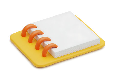 A creatively designed notebook featuring a vibrant yellow base and white pages. Four vibrant orange slices are placed along the edge, acting as a unique and colorful bookmark element. Ideal for stationery collections.の素材