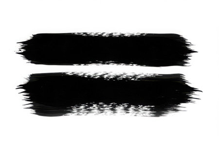 Two horizontal black brush strokes with rough edges are displayed against a clean white backdrop, creating a bold and artistic design element suitable for various creative projects and graphic applications.の素材