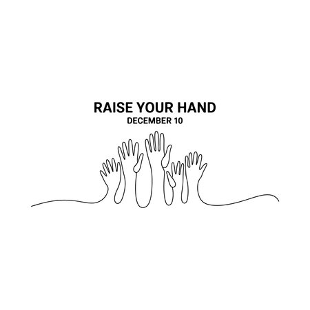 Continuous one line drawing of raised hands. Vector illustration for your designのイラスト素材
