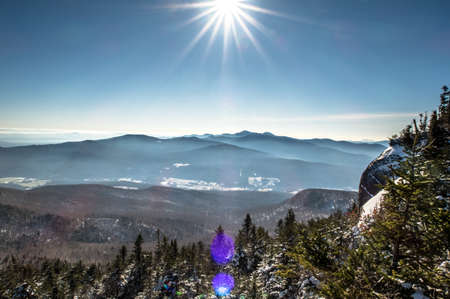 Mountain landscape in sutton, sunbeam and bright blue sky.の写真素材