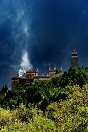 Day view of  the castle at Danba Sichuan province Chinaの写真素材