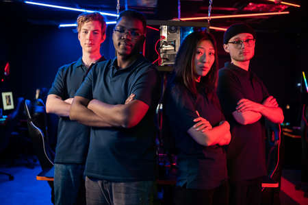 Photo to represent the team at the esports championship, three guys and a girlの写真素材