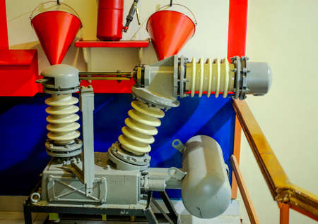 The layout of the pantograph to the train close up.