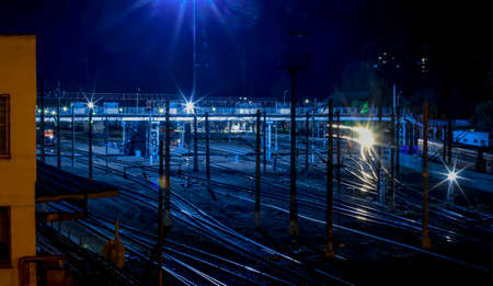 Top view of the rails of the night train station.の写真素材