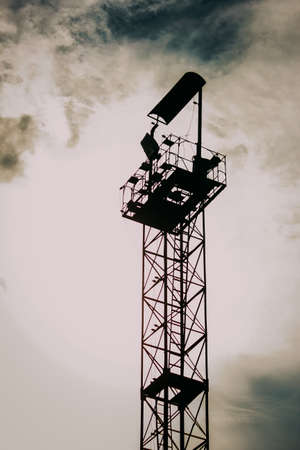 Monochrome photo. Mast lighting at the railway station.のeditorial素材