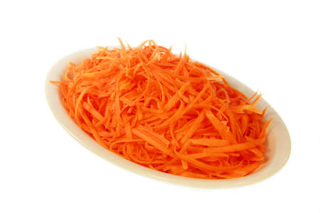 Isolated dish of julienne carrots salad  with white backgroundの写真素材