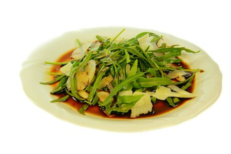 Rocket salad cheese and vinegar with white background の写真素材