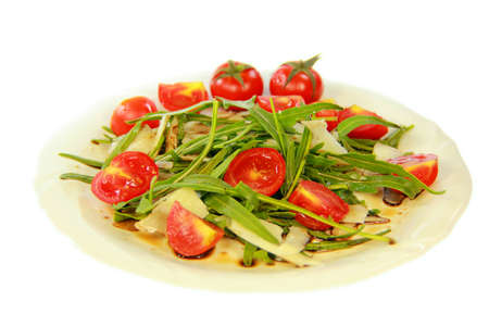 Rocket salad cheese tomatoes  and vinegar with white background の写真素材