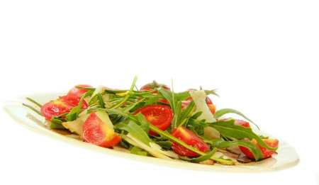 Rocket salad cheese tomatoes  and vinegar with white background の写真素材