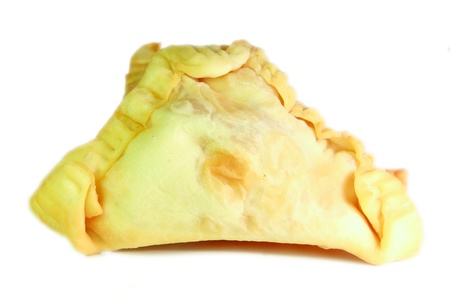 Panzerotti filled with tomatoes and cheese on white backgroundの写真素材