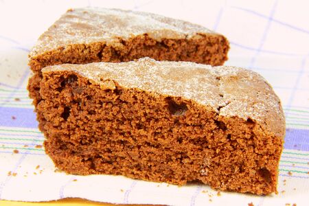 Close-up of a slice of tasty chocolate donutの写真素材