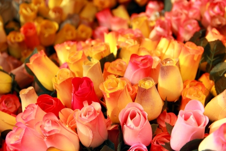 A close up view of a bunch of fake flowersの写真素材