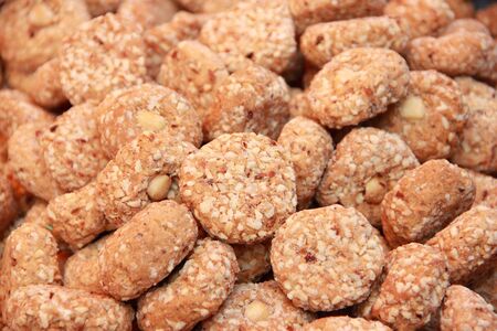 A mountain of sweet cookies with sugarの写真素材