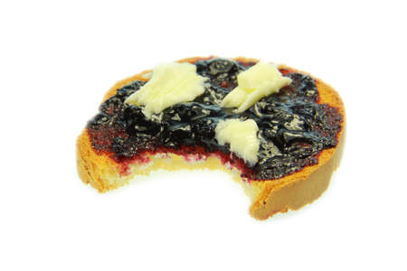 Toast with blueberry jam and white backgroundの写真素材