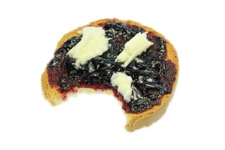 Toast with blueberry jam and white backgroundの写真素材