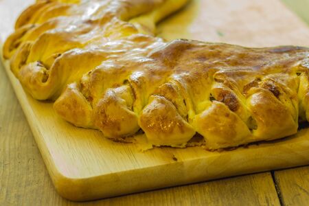 Focaccia stuffed with bacon stracchino cheeseの写真素材
