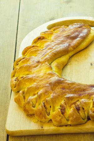 Focaccia stuffed with bacon stracchino cheeseの写真素材