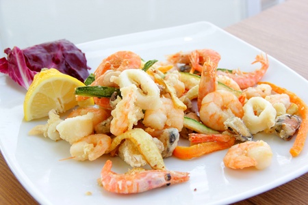 Fried mixed seafoodの写真素材