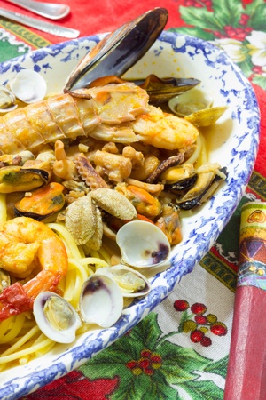 Seafood spaghettiの写真素材