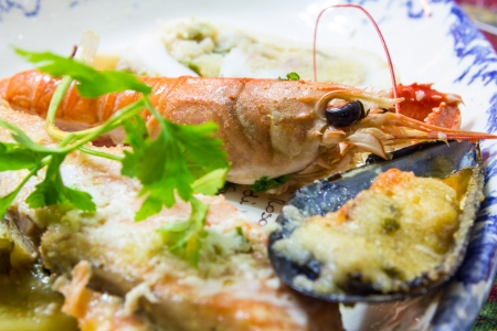 Mussels and shrimpの写真素材