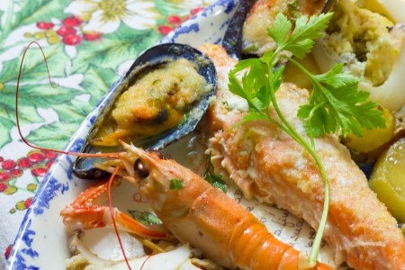 Mussels and shrimpの写真素材