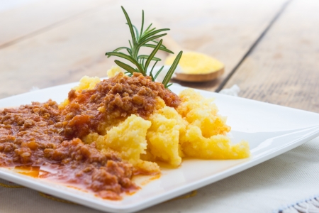 Polenta with Bolognese Sauceの写真素材