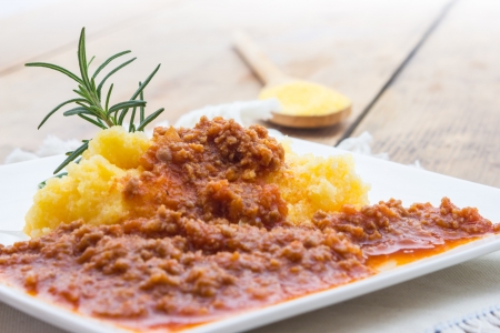 Polenta with Bolognese Sauceの写真素材