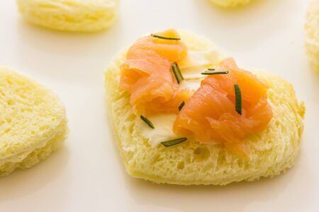 Close up view of  tarts with smoked salmonの写真素材