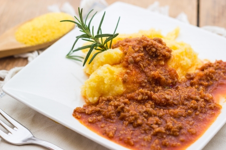 Polenta with Bolognese Sauceの写真素材