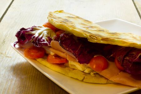 Close up view of Piadina romagnola from Riminiの写真素材